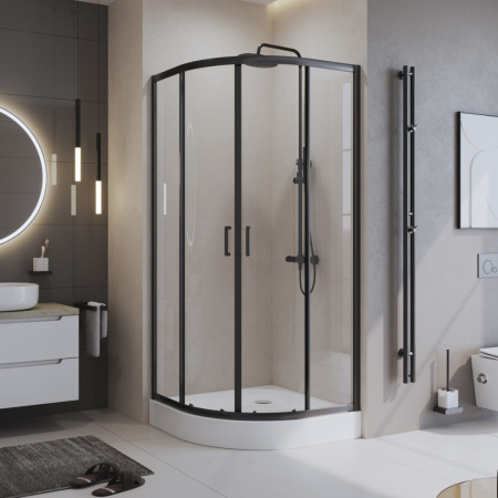 Душевой уголок BelBagno UNO-195 UNO-195-R-2-100-C-NERO стекло прозрачное 5 мм