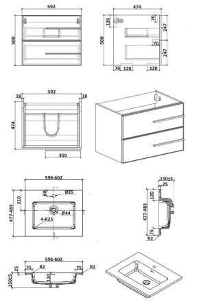 Тумба с раковиной Parly Bella Bella60 60х50 подвесная цвет белый