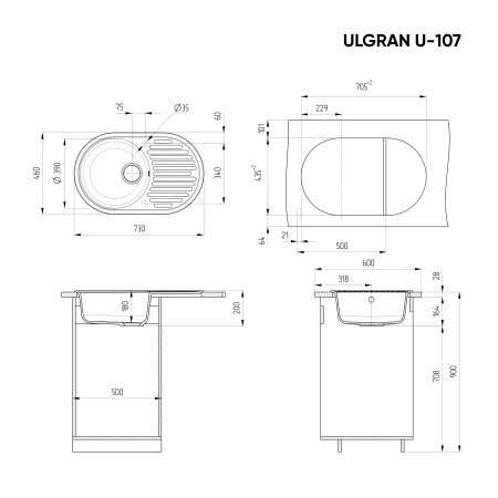 Кухонная мойка Ulgran Classic U-107-307 73х46 цвет коричневый