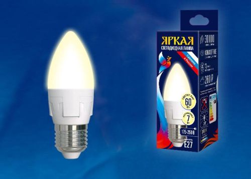 Лампа светодиодная Uniel LED-C37 7W/WW/E14/FR PLP01WH картон - фото 2