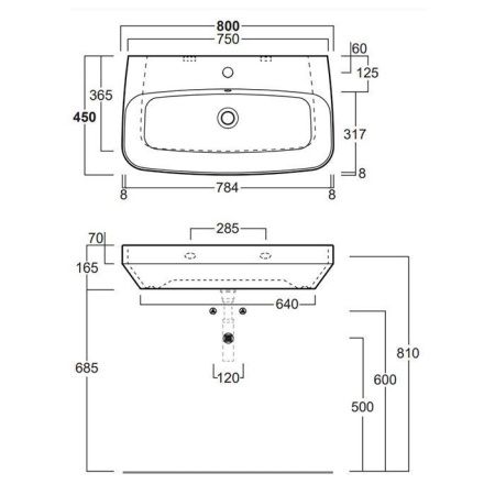 Раковина из сантехнического фаянса Simas Baden Baden BB12bi*1 80х50 подвесная цвет белый 1 отверстие под смеситель