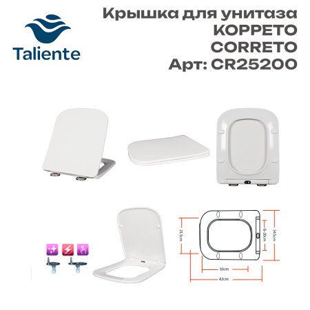 Унитаз подвесной Taliente Correto CR25200 белый с сиденьем микролифт безободковый душевой смыв