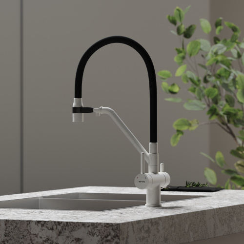 Смеситель для кухни Sancos Dora SC4003GR на мойку белый гранит/черный - фото 4