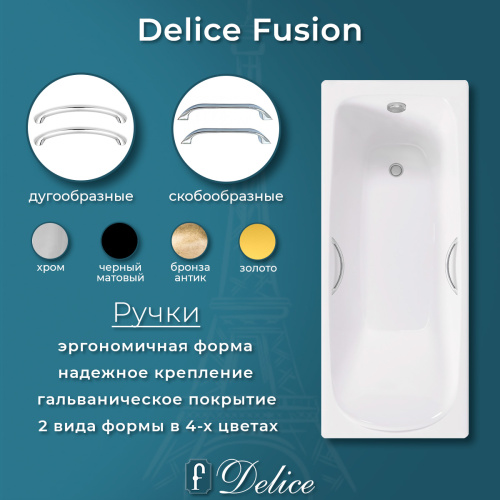 Ванна чугунная Delice Fusion DLR230647R 170х70 пристенная прямоугольная без ножек с отверстиями под ручки - фото 5