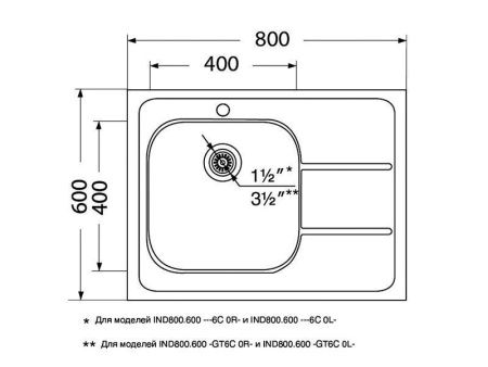 Кухонная мойка Ukinox Иннова IND800.600 ---6C 0R- 80х60 цвет нержавеющая сталь поверхность матовая