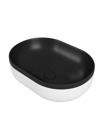 Раковина из сантехнического фарфора Teymi Solli T50388 49х35 накладная цвет черный/белый без отверстий под смеситель