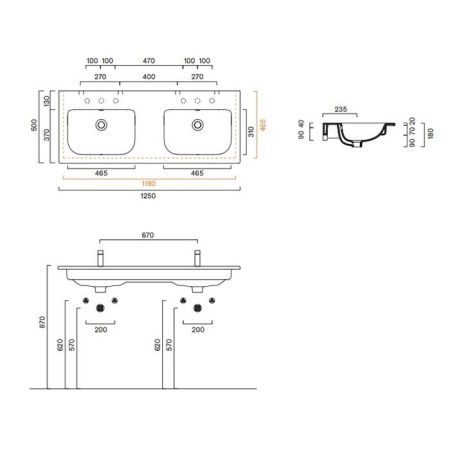 Раковина керамическая Catalano Italy 721270001 130 см подвесная цвет белый без отверстий под смеситель