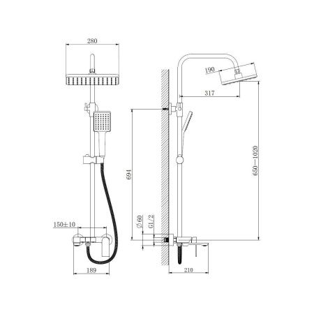 Душевая стойка Haiba HB24639-3 настенная цвет оружейная сталь