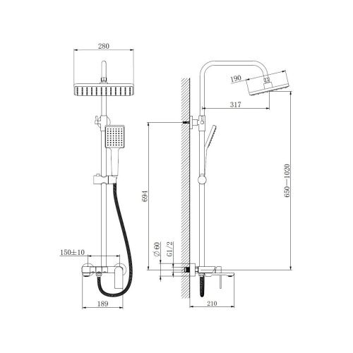 Душевая стойка Haiba HB24639-3 настенная цвет оружейная сталь - фото 3