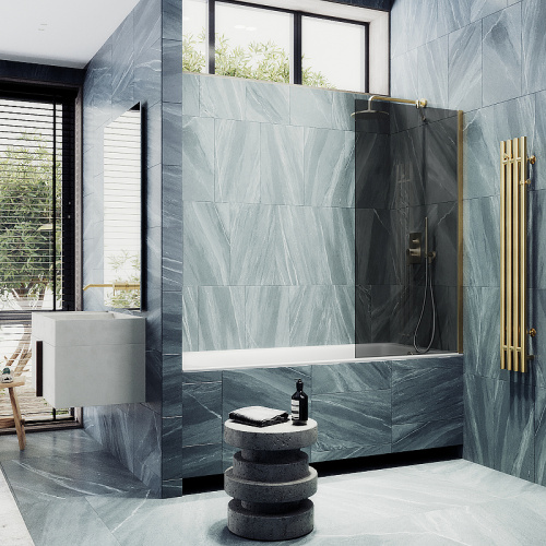 Душевая шторка на ванну Maybah Glass MGV-80-3ш 60х140 стекло тонированное профиль золото глянцевое - фото 3