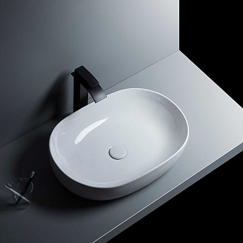 Раковина из сантехнического фарфора Vincea VBS-302 60х42 накладная цвет белый без отверстий под смеситель