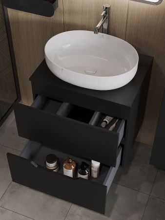 Тумба с раковиной Orange Line Li-60TubMDF+B05-520W 60х50 подвесная цвет черный