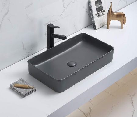 Раковина из санфаянса CeramaLux 78189MDH-2 61х35 накладная цвет серый