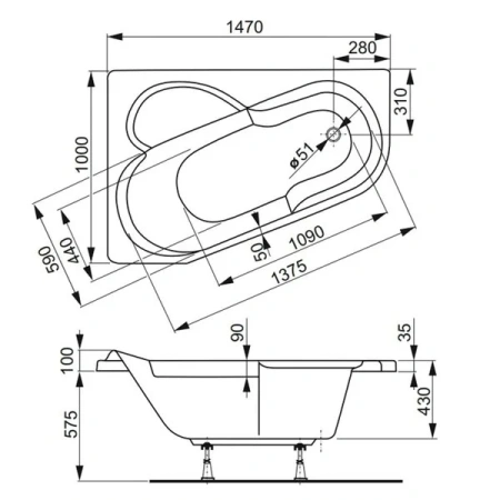 Ванна акриловая Vagnerplast Selena VPBA141SEL3LE-04 150х100 пристенная асимметричная без каркаса