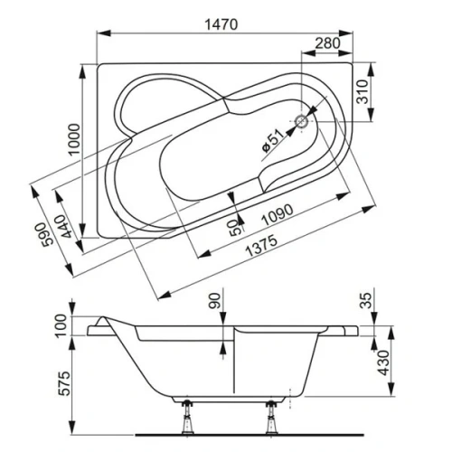 Ванна акриловая Vagnerplast Selena VPBA141SEL3LE-04 147х100 пристенная асимметричная - фото 3