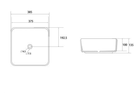 Раковина из сантехнического фаянса Abber RECHTECK AC2211 40х40 накладная цвет белый без отверстий под смеситель