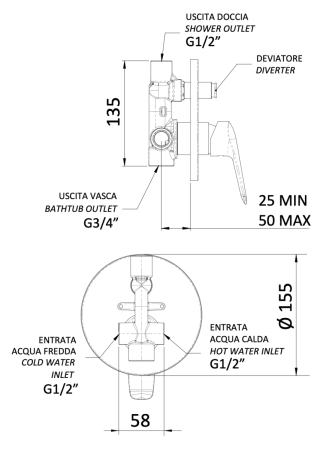 Смеситель для душа Mariani Essenza B00173ES встраиваемый в стену хром