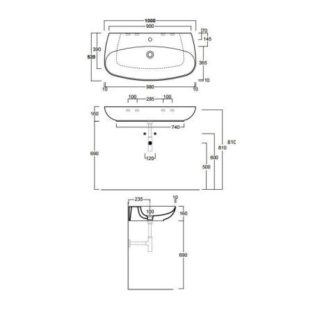 Раковина из сантехнического фаянса Simas Vignoni VI12bi*1 100х50 подвесная цвет белый 1 отверстие под смеситель