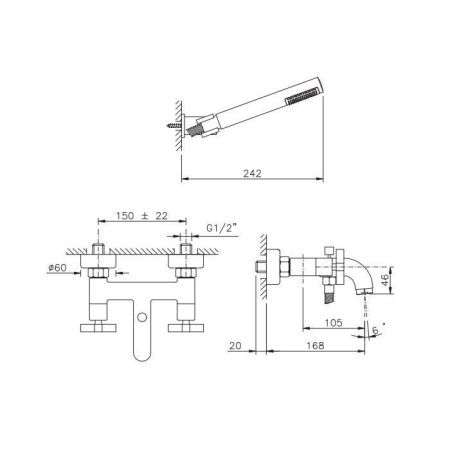 Смеситель для ванны Nicolazzi Circle Two 2202CR29 настенный хром