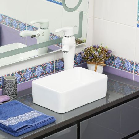 Раковина из сантехнического фарфора Melana 320319-805 40х20 накладная цвет белый без отверстий под смеситель