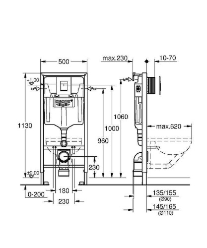 Система инсталляции для унитазов 3 в 1 Grohe Rapid SL 38772001 с клавишей смыва хром - фото 4