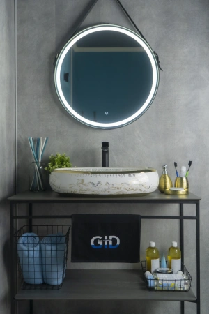 Раковина керамическая Gid Lago 52222 60х40 накладная цвет белый/золото без отверстий под смеситель