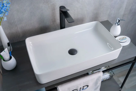 Раковина керамическая Gid Geométrico 51140 60х34 накладная цвет белый без отверстий под смеситель