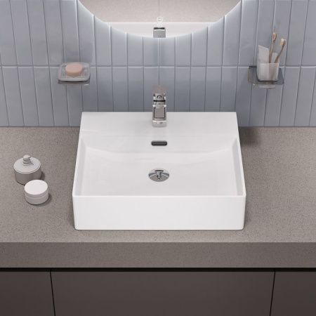 Раковина из сантехнического фарфора Iddis Bild BILWS50i27 50х40 полувстраиваемая цвет белый 1 отверстие под смеситель