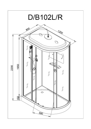 Душевая кабина AvaCan D102SLEL 120х80 асимметричная с крышей ориентация левая