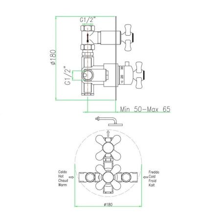 Смеситель для ванны и душа Webert Armony AM970901017 настенный хром/золото с термостатом