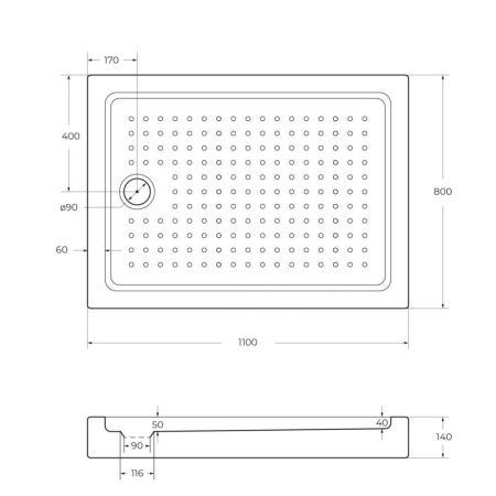 Душевой поддон акриловый Cezares TRAY-A-AH-110/80-15-W 110х80 белый с ножками