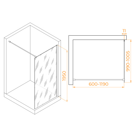 Душевая перегородка RGW Walk In 35100210-31 100х195 стекло тонированное профиль хром глянцевый