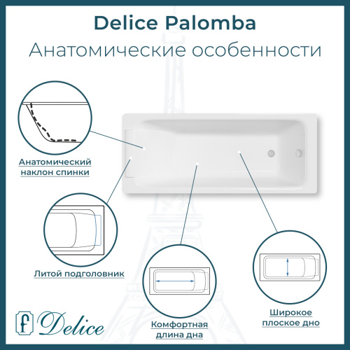 Ванна чугунная Delice Palomba DLR230620R 170х70 пристенная прямоугольная без ножек с отверстиями под ручки - фото 2