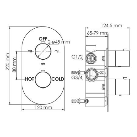 Смеситель для ванны и душа Wasserkraft Berkel 4800 4844 Thermo встраиваемый в стену хром с термостатом
