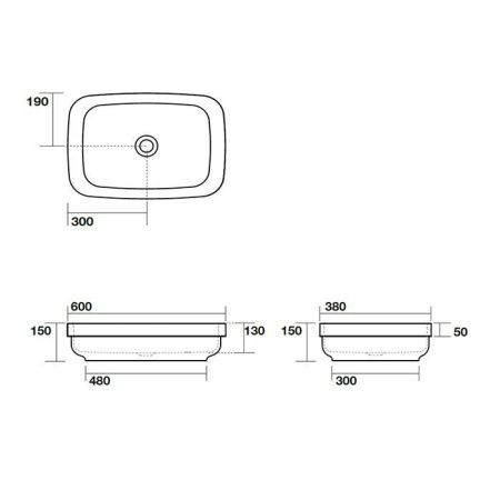 Раковина из сантехнического фарфора Kerasan Tribeca 514381 60х40 накладная цвет коричневый