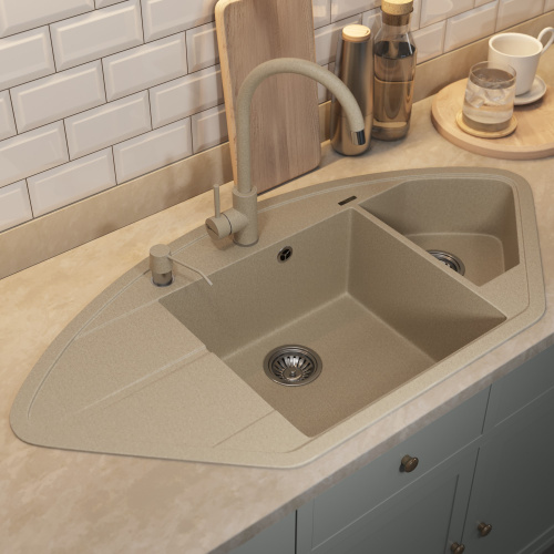Кухонная мойка Uperwood Quartz Premium UPD-06 3910202121 100,6x51 цвет бежевый матовый - фото 3