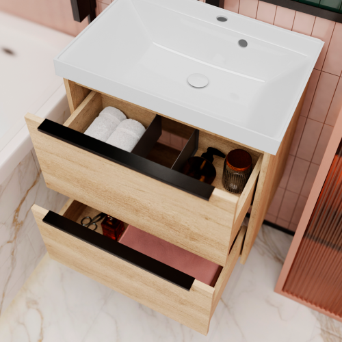 Тумба с раковиной La Fenice TESORO NFNC-01-TES-DNN-60-2-3-60 61х63х47 подвесная цвет светло-коричневый - фото 2