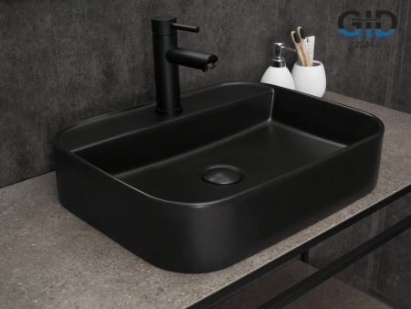 Раковина керамическая Gid Geométrico 53364 50х40 накладная цвет черный 1 отверстие под смеситель