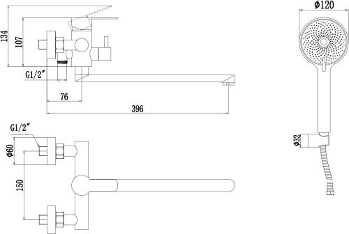 Смеситель для ванны и душа Fmark FS8225C настенный золото - фото 2