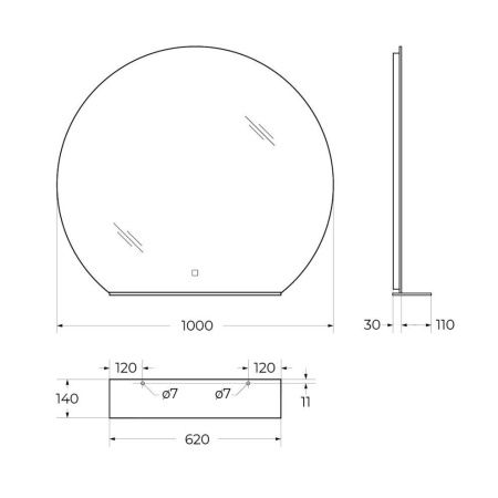 Зеркало с подсветкой BelBagno SPC-RNG-1000-LED-TCH-MENS 100х100 подвесное