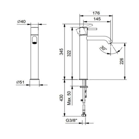 Смеситель Fantini Nostromo 50 13 E806WF на раковину черный