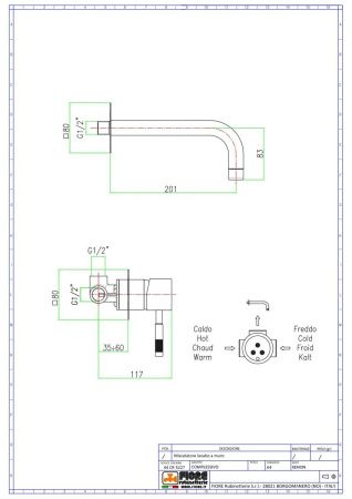 Смеситель для раковины Fiore Xenon 44CR5227 встраиваемый в стену хром