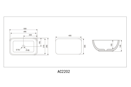 Раковина керамическая Abber RECHTECK AC2202MB 50х39 накладная цвет черный матовый без отверстий под смеситель