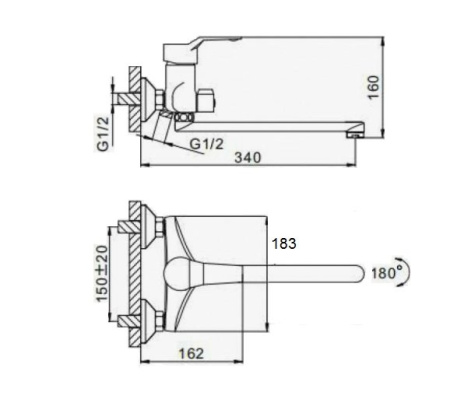 Смеситель для ванны D-Lin D147403-6 настенный хром