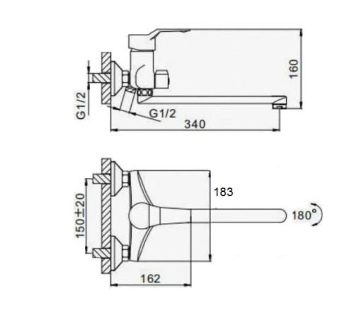 Смеситель для ванны D-Lin D147403-6 настенный хром - фото 2