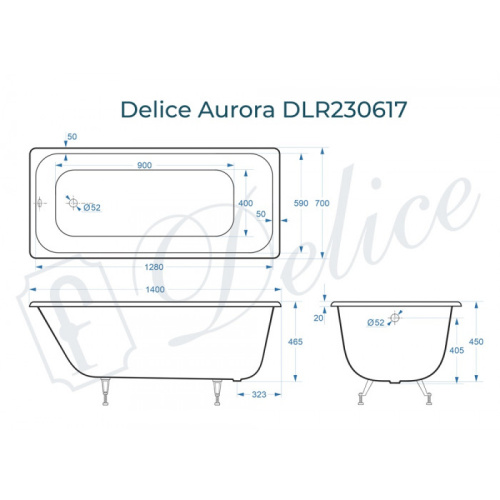 Ванна чугунная Delice Aurora DLR230617 140х70 пристенная прямоугольная - фото 2