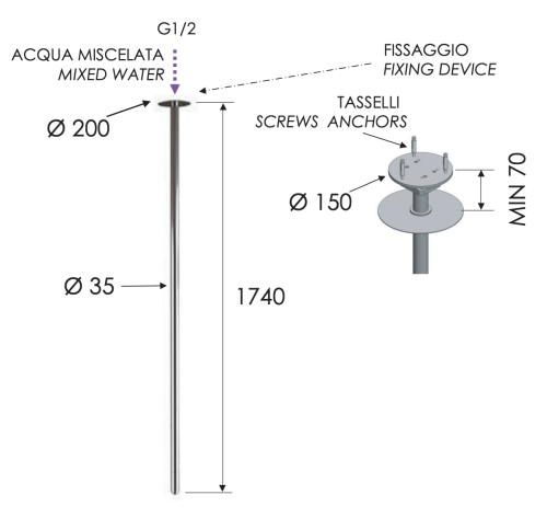 Излив Remer 91VLN2 на потолок хром - фото 2
