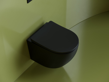 Унитаз подвесной Ceramica Nova UNO CN11001MB черный матовый с сиденьем микролифт безободковый душевой смыв Унитаз подвесной Ceramica Nova UNO CN11001MB черный матовый с сиденьем микролифт безободковый душевой смыв