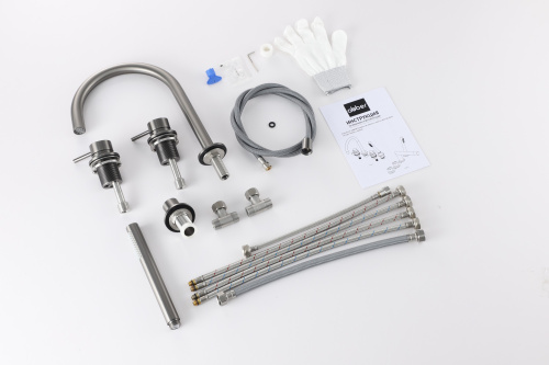 Смеситель Abber Wasser Kreis 316 AF8113BGG на борт ванны оружейная сталь брашированная - фото 2