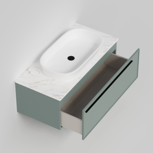 Тумба со столешницей La Fenice ELBA NFNC-01-ELB-G-100-3-GG 100х62х49 подвесная цвет серый/зелёный - фото 2